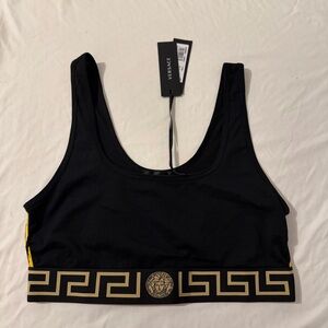 NEW NWT Versace Greca Motif Cotton Jersey Bralette Bra sz 5 L/XL Black Gold $125
